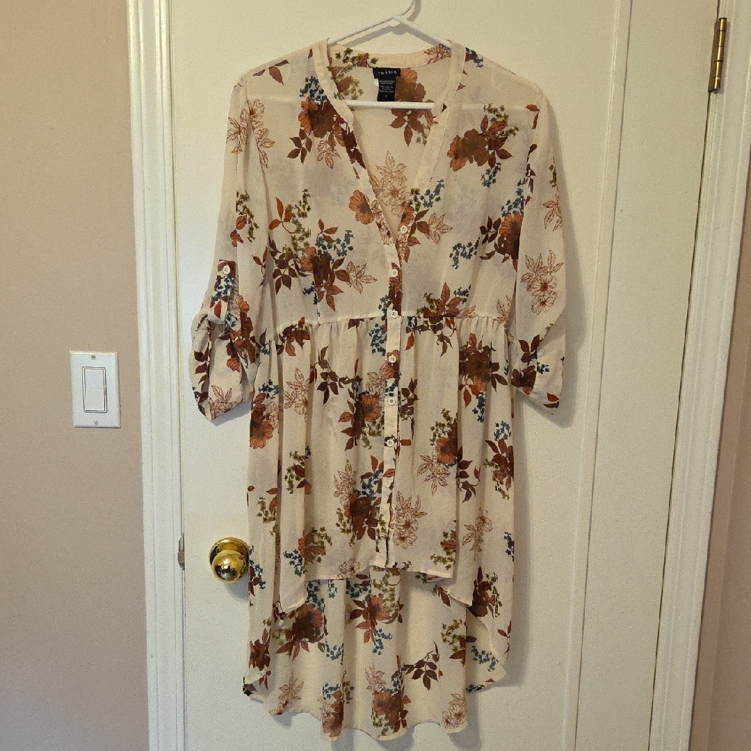 Torrid Cream High Low Sundress With Bishop Sleeves